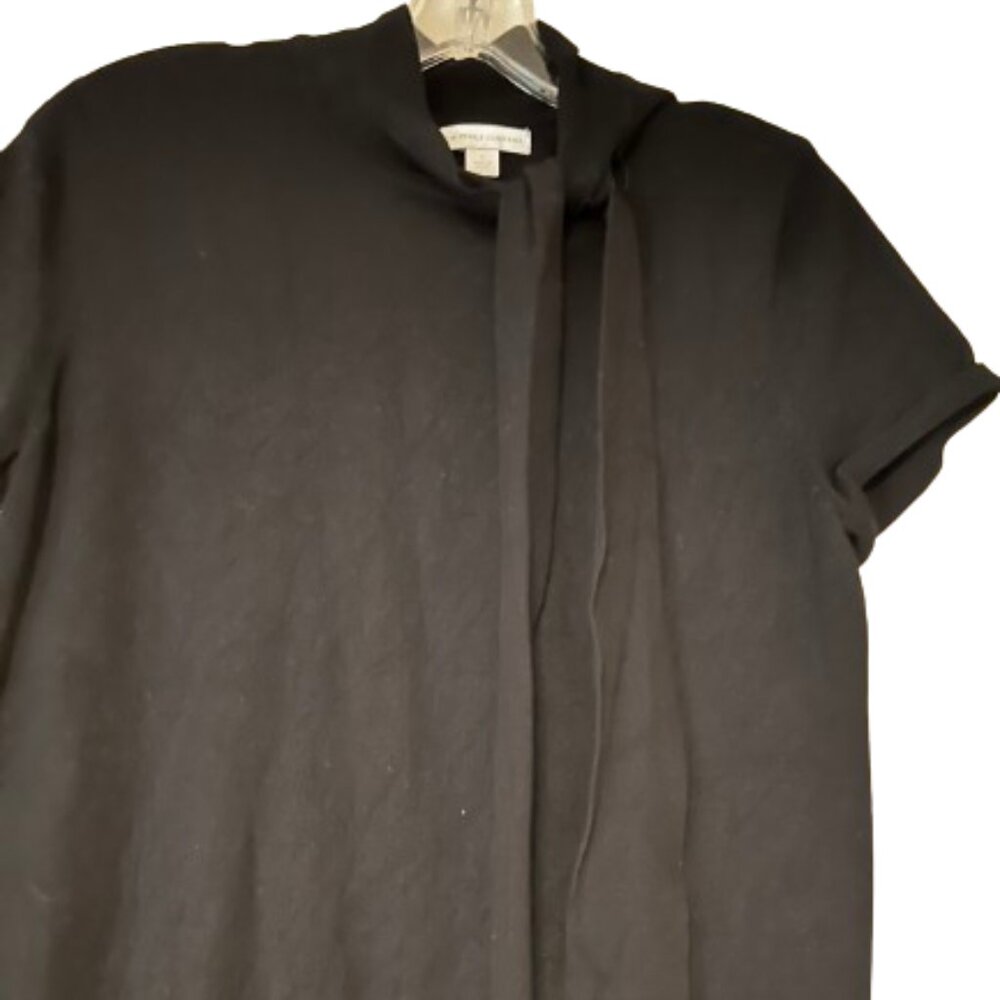 New York & Company Black Tie Neck Short Sleeve Sweater - Medium